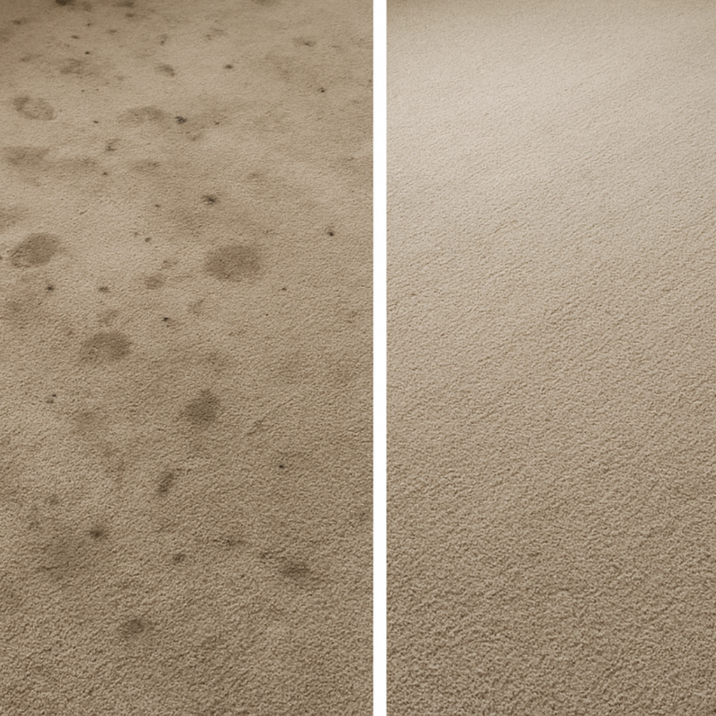 Before and after residential carpet cleaning