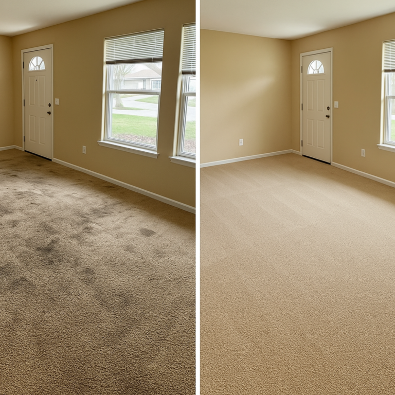 Before and after residential carpet cleaning