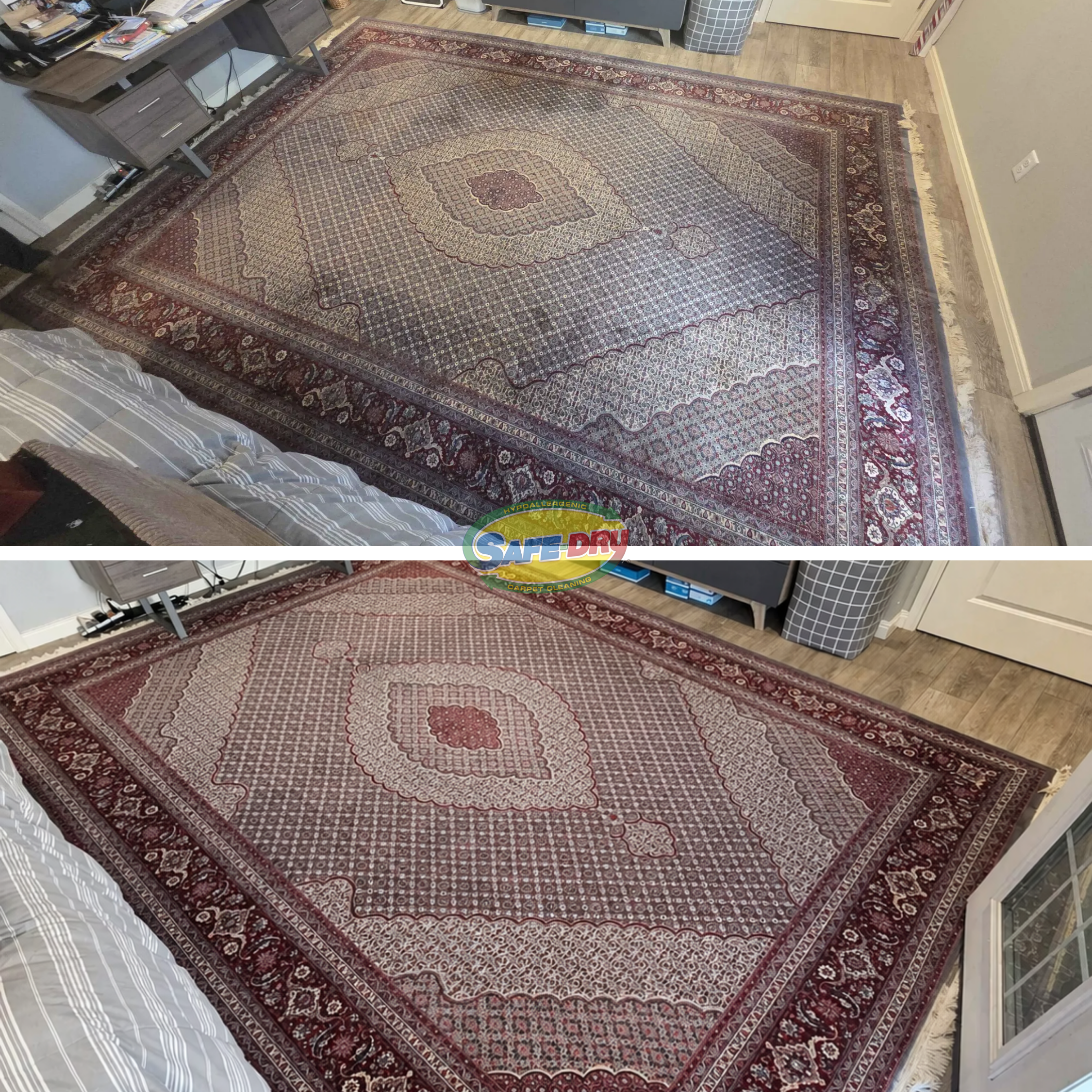 Before and After Area Rug Cleaning Safe-Dry of San Antonio