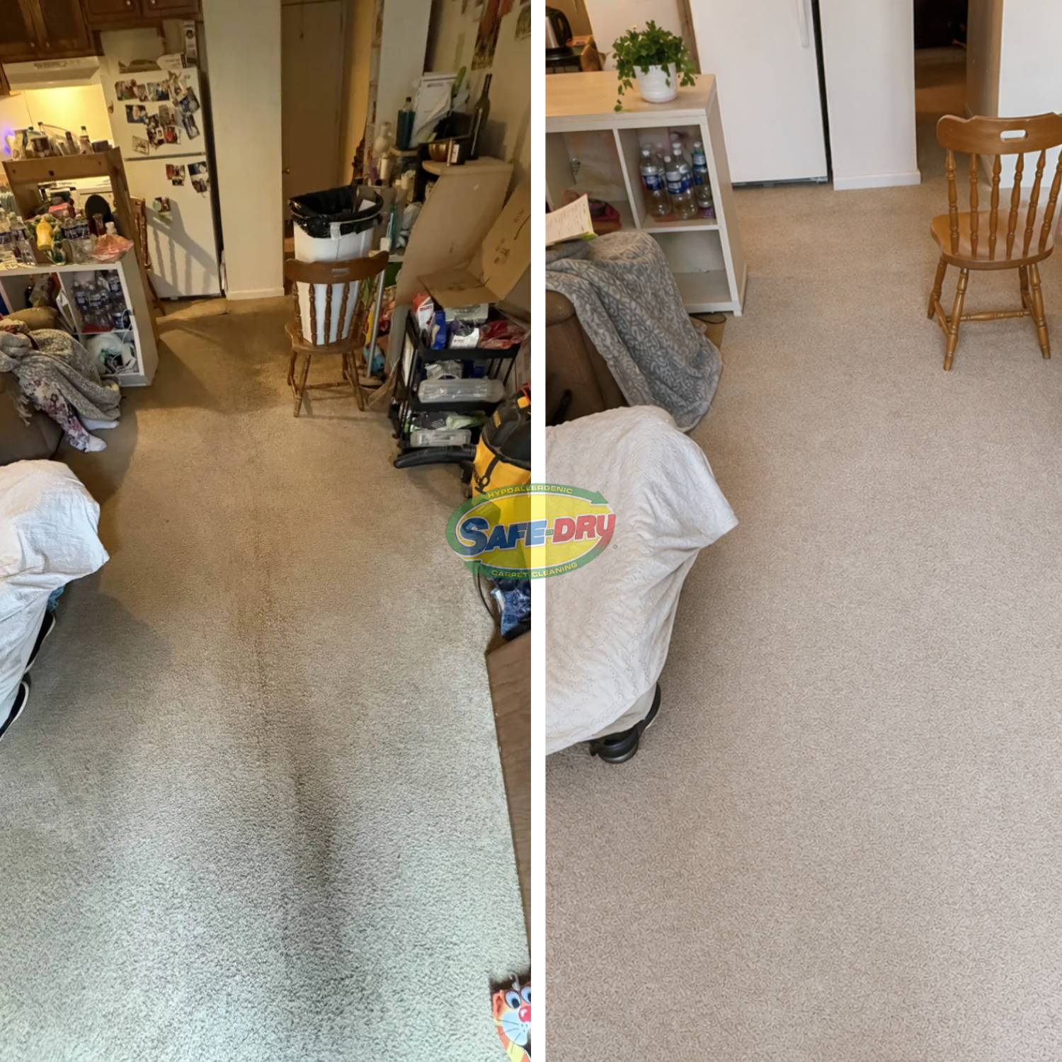 Before and after residential carpet cleaning