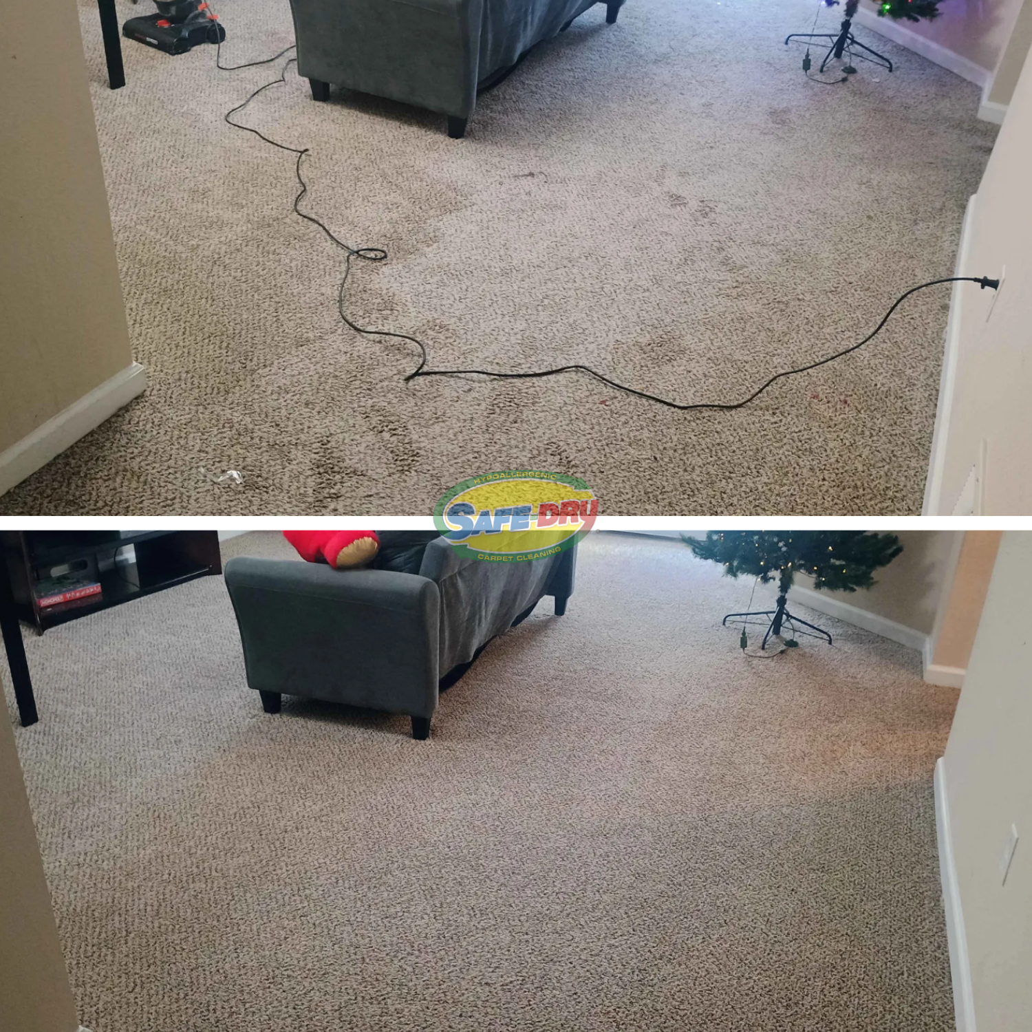 Before and after residential carpet cleaning