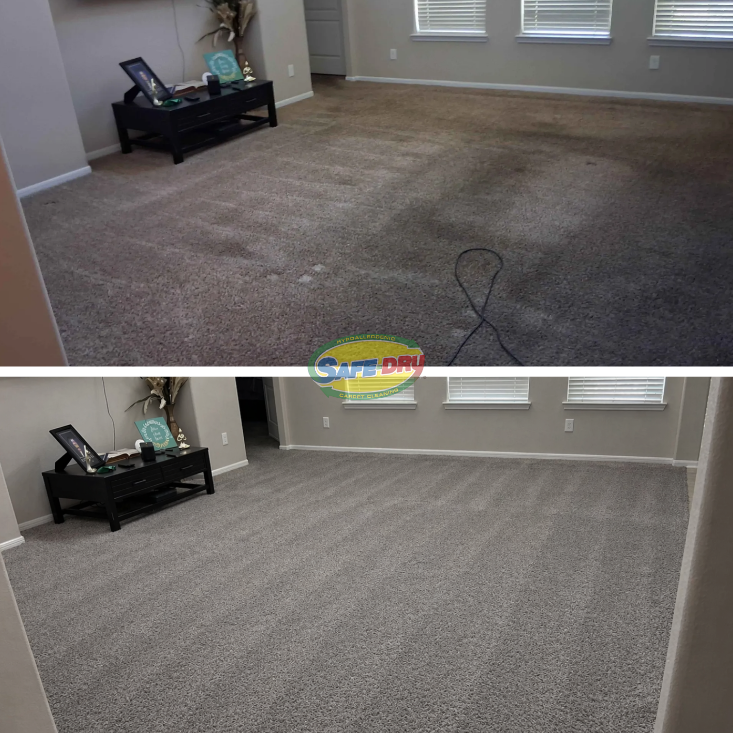 Before and after residential carpet cleaning