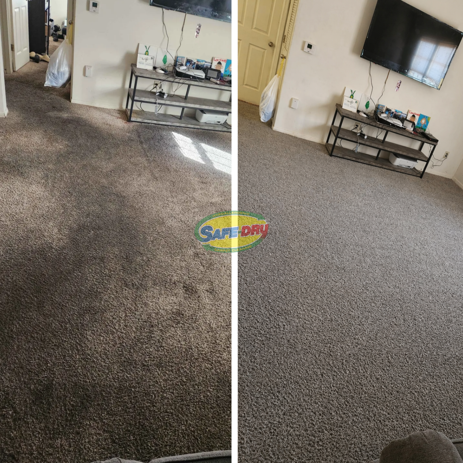Before and after residential carpet cleaning
