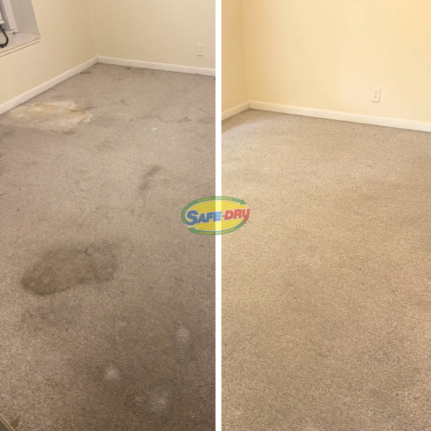 Before and after residential carpet cleaning
