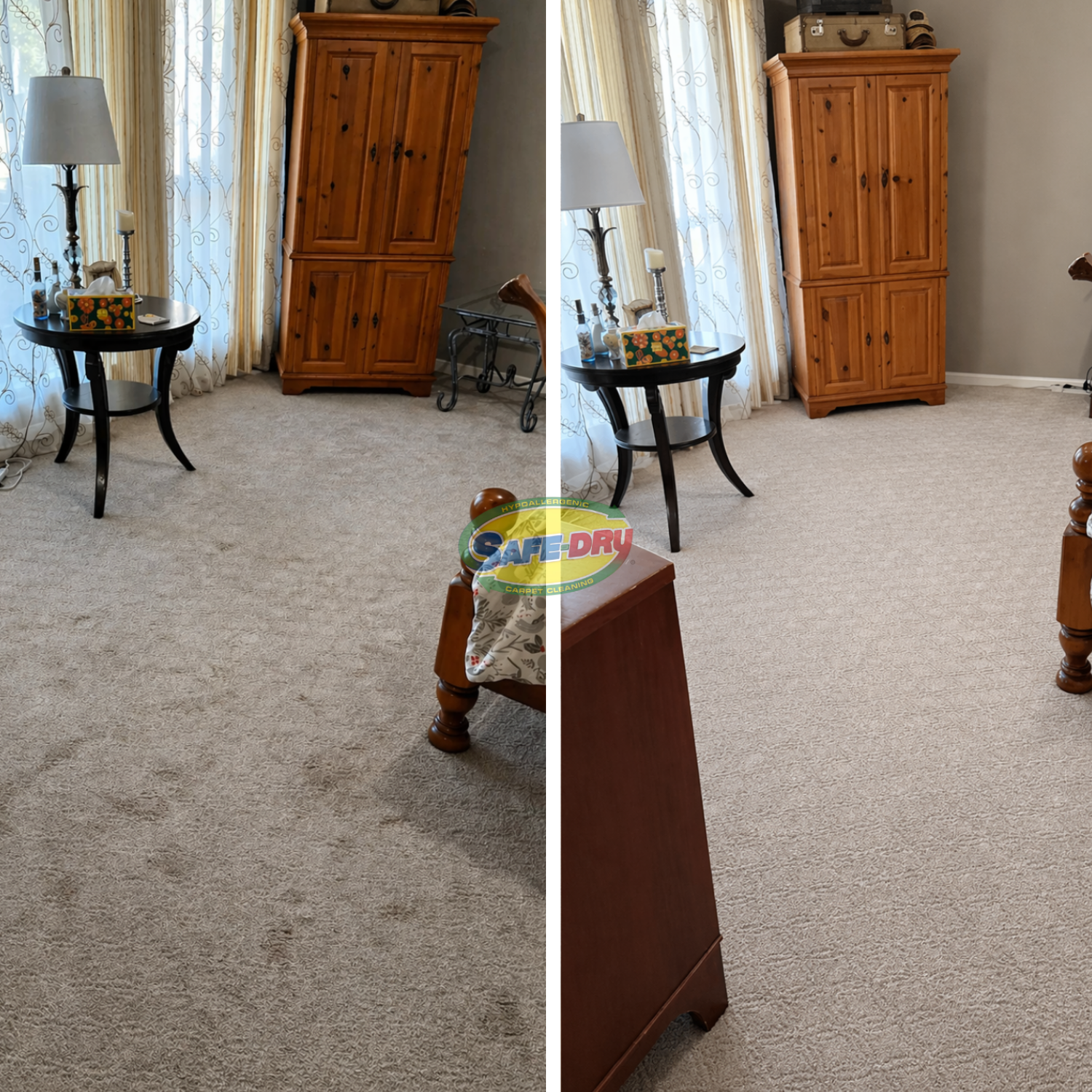 Before and after residential carpet cleaning