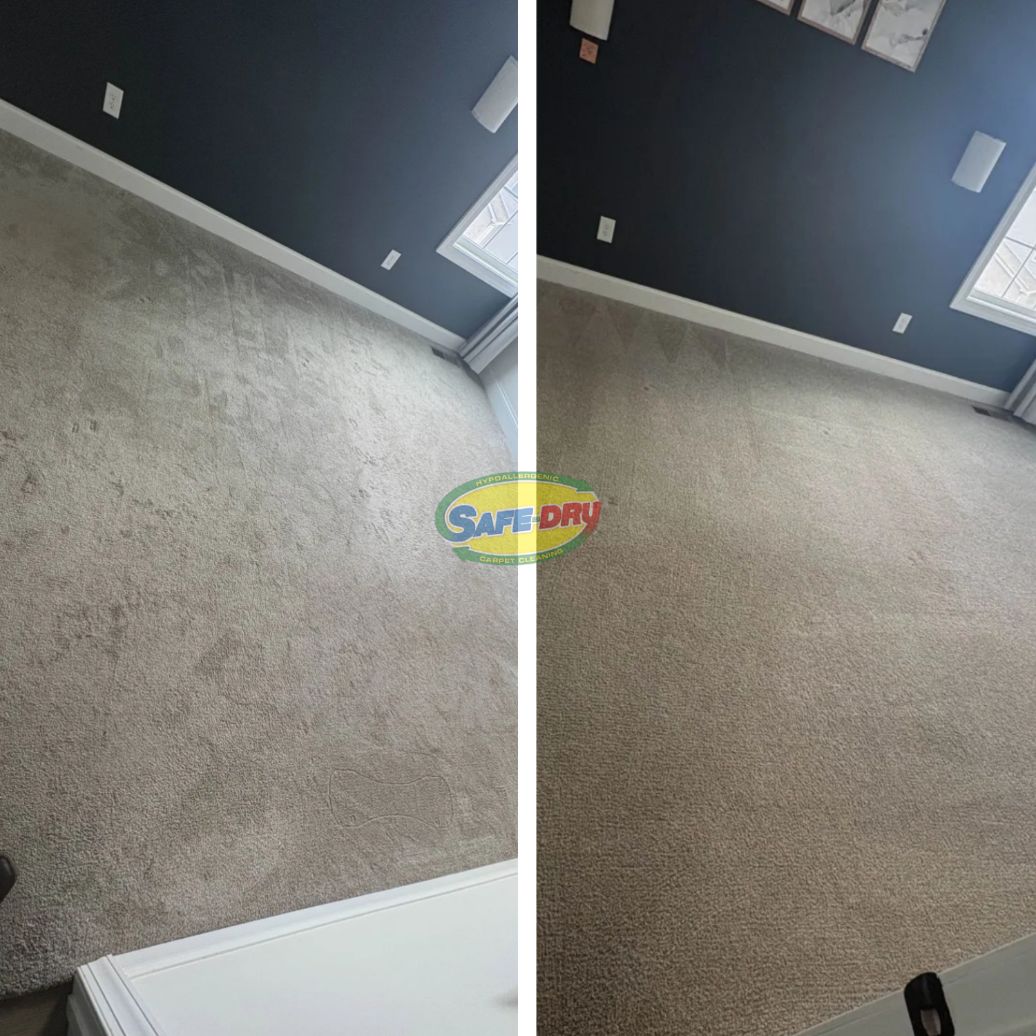 Before and after residential carpet cleaning