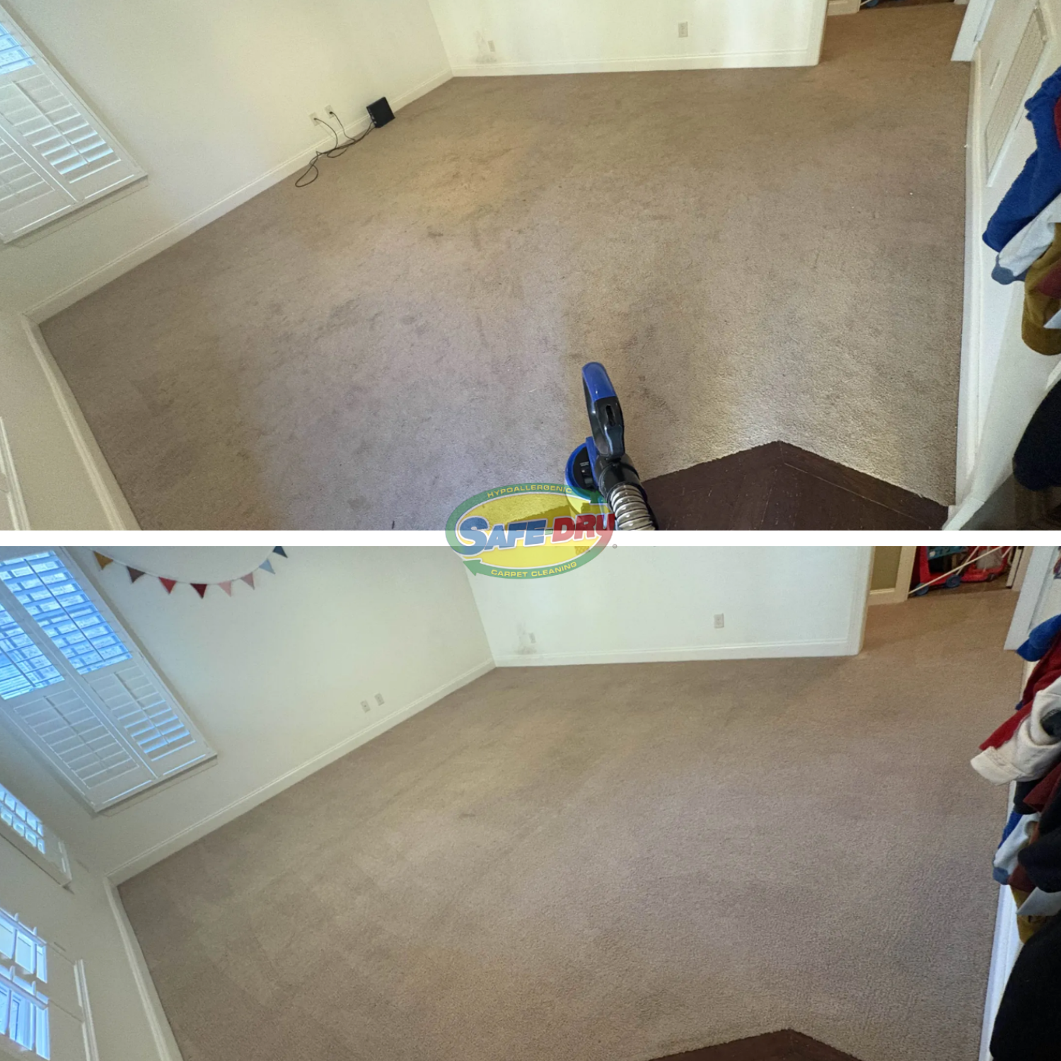 Before and after residential carpet cleaning